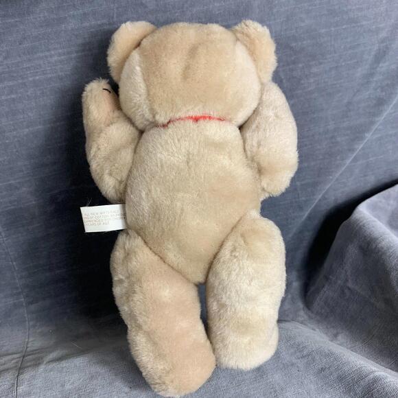 Teddy Bear Beige Jointed with Red Ribbon  9” Tall Plush Stuffed Animal Toy - Picture 3 of 6